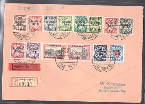 DR. Satzbrief Mi.-Nr. 716-729 als R.-Eilbote-Fernbrief gelaufen mit Ak.-St.
