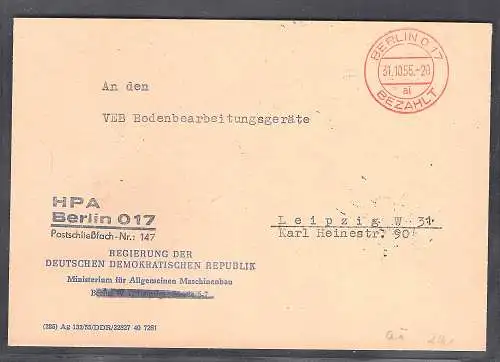 DDR. ZKD-Brief : Vorläufer mit rotem Stempel "ai"
