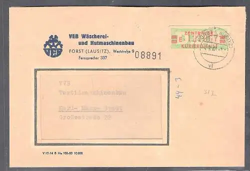 DDR. ZKD-Brief mit  EF. Mi.-Nr. 31 I E