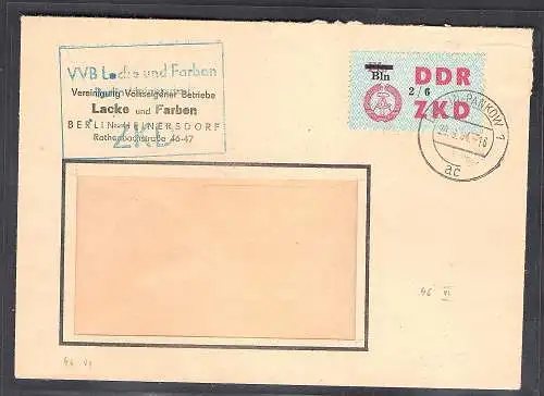 DDR. ZKD-Dienslaufkontrollzettel Mi.-Nr. 46 VI EF. auf Brief.