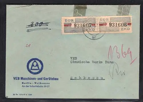 DDR. ZKD-Brief mit  MeF. Mi.-Nr. 28 HP