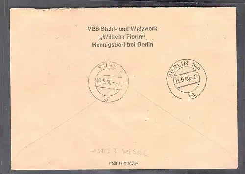 DDR. ZKD-Brief mit  EF. Mi.-Nr. 31 I F