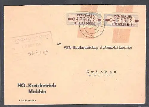 DDR. ZKD-Brief mit  MeF. Mi.-Nr. 20 O