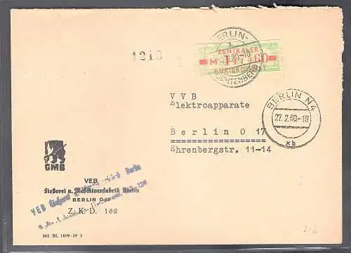 DDR. ZKD-Brief mit  EF. Mi.-Nr. 30 I P