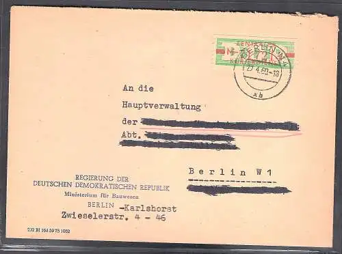DDR. ZKD-Brief mit  EF. Mi.-Nr. 30 II M