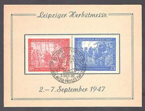 SBZ. Ereigniskarte Leipziger Messe 1947 mit Mi.-Nr. 965-966/FDC.