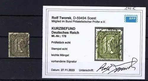 DR., Mi.-Nr. 178 gestempelt, Kurzbefund TworekBPP.