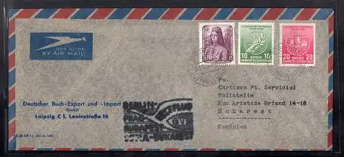 DDR. Erstflugbrief Berlin-..-Bukarest mit Mi.-Nr.  506 + 521 b + 522 mit Ak.-St.