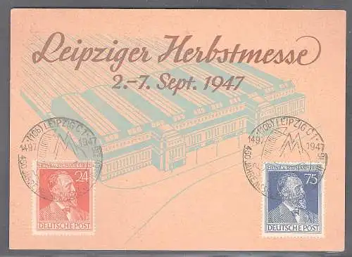 SBZ. Ereigniskarte Leipziger Messe 1947 mit Mi.-Nr. 963-964