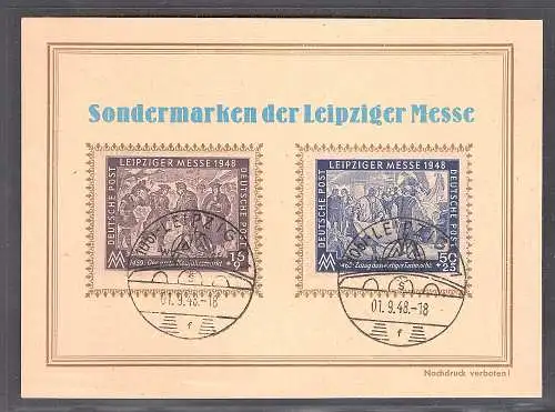 SBZ. Ereigniskarte Leipziger Messe 1948 mit Mi.-Nr. 198-199