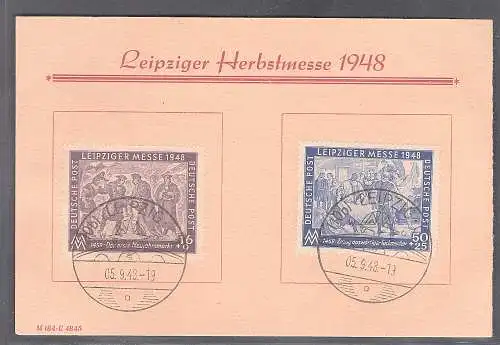 SBZ. Ereigniskarte Leipziger Messe 1948 mit Mi.-Nr. 198-199