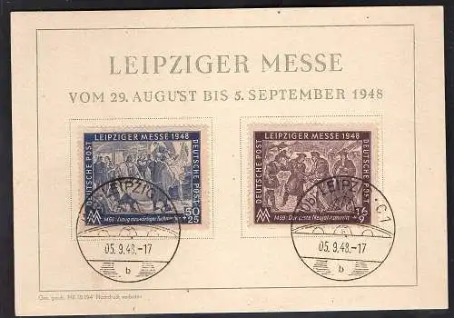 SBZ. Ereigniskarte Leipziger Messe 1948 mit Mi.-Nr.198-199