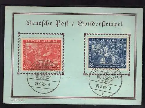 SBZ. Ereigniskarte Leipziger Messe 1949 mit Mi.-Nr. 230-231
