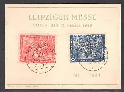 SBZ. Ereigniskarte Leipziger Messe 1949 mit Mi.-Nr. 230-231