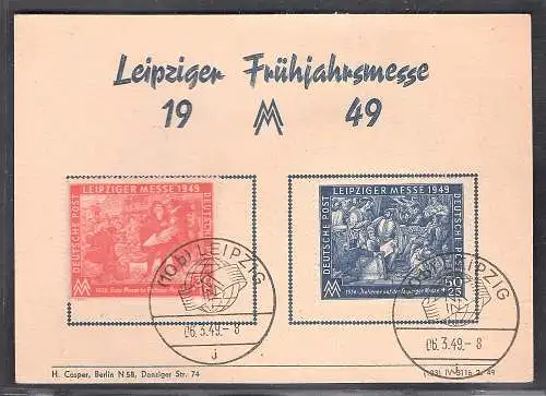 SBZ. Ereigniskarte Leipziger Messe 1949 mit Mi.-Nr. 230-231