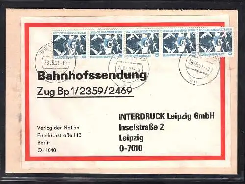 DDR. Me.F. Bund Mi.-Nr. 718 auf Bahnhofssendung, VGO.-Tarif.