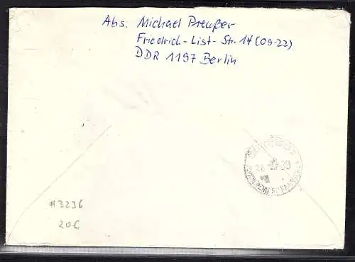 DDR. EF. Mi.-Nr. 3236 auf R.-Auslandbrief nach Kambodscha mit Ak.-St.