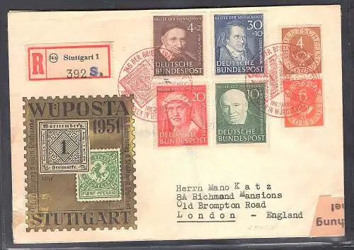Bund R-Ausland-Satzbrief mit Mi.-Nr. 143-146 + S1, zensiert.