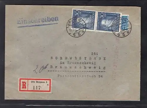 Bund. MeF. Mi.-Nr. 146. auf R.-Fernbrief, portorichtig, Befund SchlegelBPP.