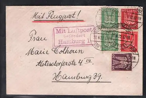 DR. Flugpost-Brief mit Mi.F. 2x Mi.-Nr. 213 b u.a., Befund Tworek.