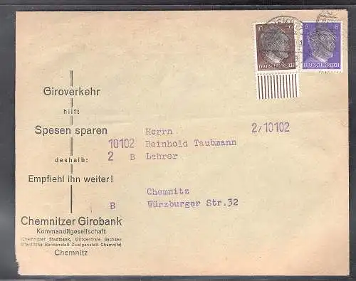 SBZ., Säch. Schwärzung, Fernbrief mit MiF. AP. 785 + 826 von Chemnitz.