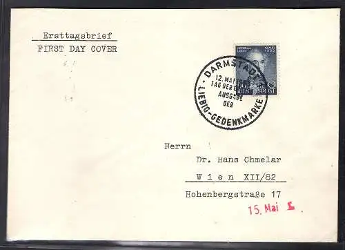 Bund. EF. Mi.-Nr. 166 auf Auslandbrief/FDC., portorichtig, zensiert mit Ak.-St.