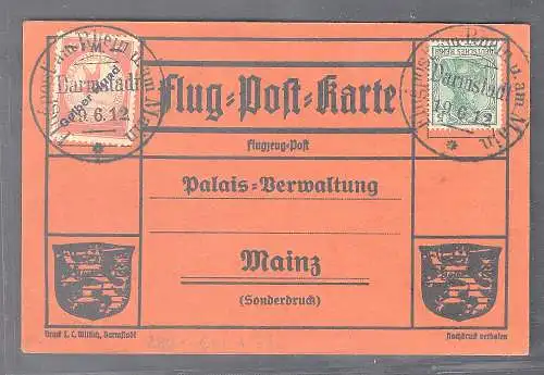 Dt. Reich Flugpost Mi.-Nr IV Gelber Hund auf Flugpost-Karte Darmstadt-Mainz.