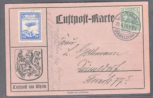 DR. Halbamtliche Flugmarken Mi.-Nr.  9 auf Luftpostkarte gelaufen.