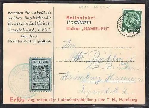DR. Halbamtliche Flugmarken Mi.-Nr.  21c auf DELA-Karte gelaufen.