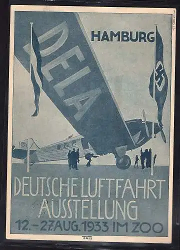 DR. Halbamtliche Flugmarken Mi.-Nr.  21c auf DELA-Karte gelaufen.