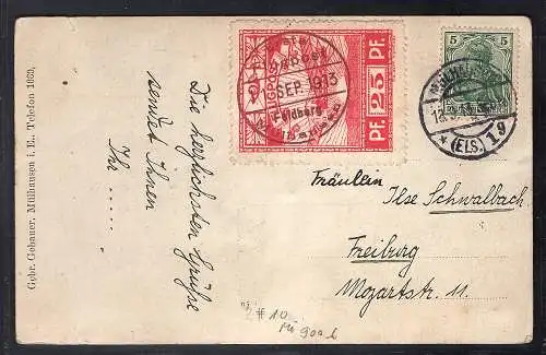 DR. Halbamtliche Flugmarken Nr.10 Mülhausen-Feldberg, auf Ansichtskarte.