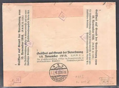 Danzig, R.-Fernbrief mit EF. Mi.-Nr.31 I, Infla geprüft, zensiert.