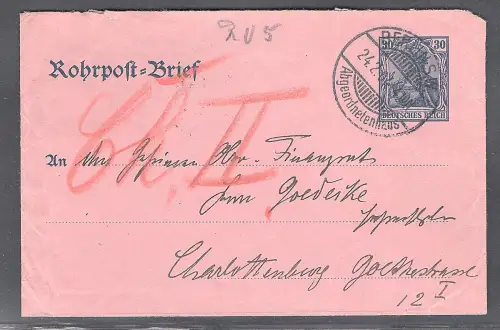 DR. Rohrpost Ganzsache aus Berlin Abgeordnetenhaus gelaufen.