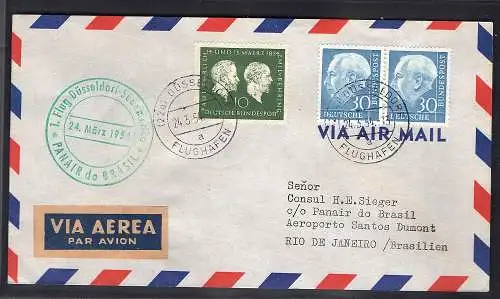 Bund , Luftpost-Ausland-Brief mir MiF. Mi.-Nr. 187/187 u.a., mit AK-St.