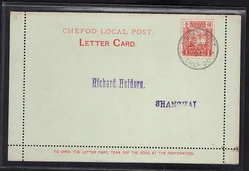 China Chefoo Local Post, Karten-brief gestempelt.