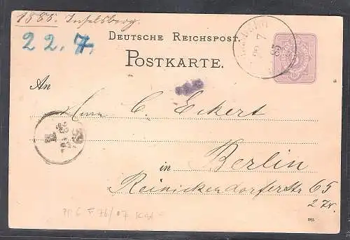 DR., Privatganzsache PP6-F76/01 Inselsberg von 1885 gelaufen