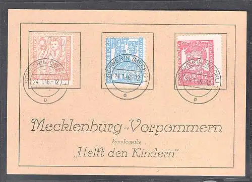 SBZ., MVP., Mi.-Nr. 26-28 gestempelt auf Gedenkkarte