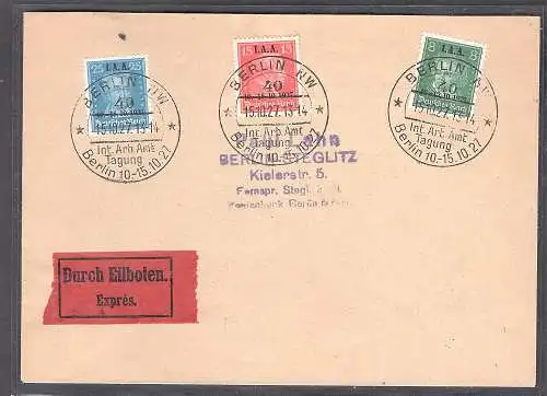 DR. Mi.-Nr. 407-409 auf Eilbote-Ortsbrief mit Ak.-St.