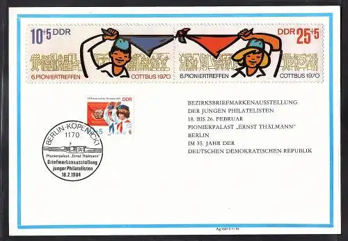 DDR - Gedenkblatt, Bezirksbriefmarkenausstellung der Jungen Phil., B6-1984 b.