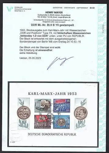 DDR., Mi.-Nr. BI.89 B YII, gestempelt mit fehlerhaftem Wasserzeichen, FA. Mayer