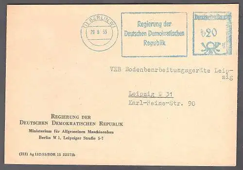 DDR. Dienstbrief  MiF. mit AFS. Regierung der DDR.