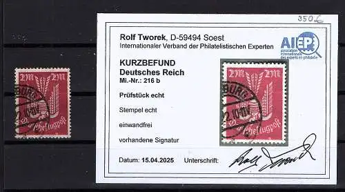DR. Mi.-Nr.216 b, gestempelt, Befund  Tworek.