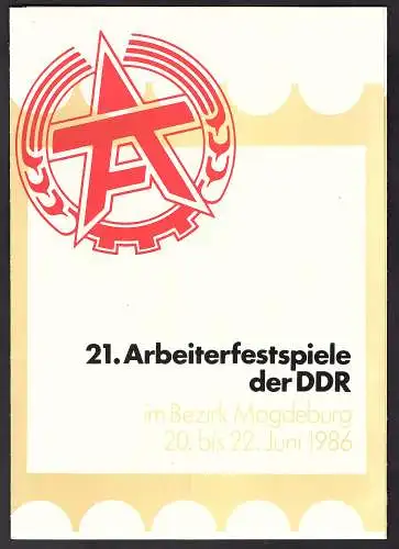 DDR - Gedenkblatt, 21. Arbeiterfestspiele der DDR. B21-1986