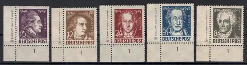 SBZ., Geburtstag von Goethe Mi.-Nr. 234-238 mit DZ. postfrisch.