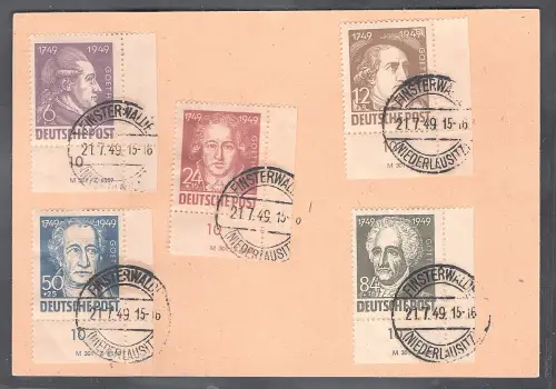 SBZ., Geburtstag von Goethe Mi.-Nr. 234-238 mit DV. gestempelt auf Karte.