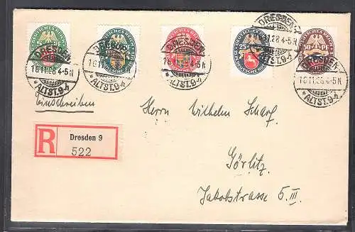 DR. Mi.-Nr. 425-429  auf R-Fern-Satzbrief  mit Ak-St.