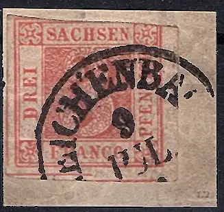 AD. Sachsen Mi.-Nr. 1 a auf Briefstück gestempelt,  FA. Rismondo.
