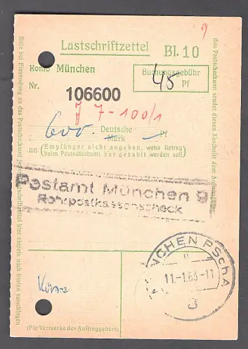 Rohrpost München, Lastschriftzettel