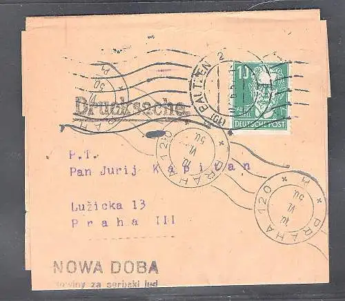 SBZ., Köpfe I Mi.-Nr. 215 EF. auf Auslandsstreifband/Drucksache.