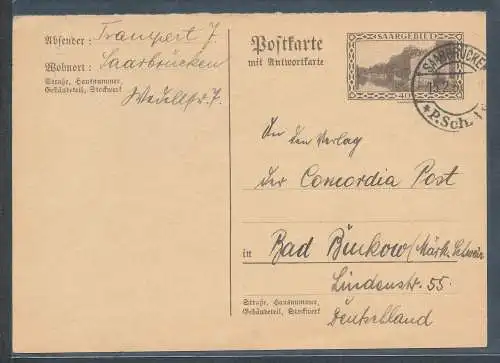 Saargebiet Ganzsache Mi.-Nr. 32 F. gelaufen.